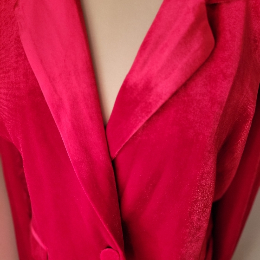 MNI Red Velvet Boyfriend Blazer Jacket - Size Large - Picture 6 of 11
